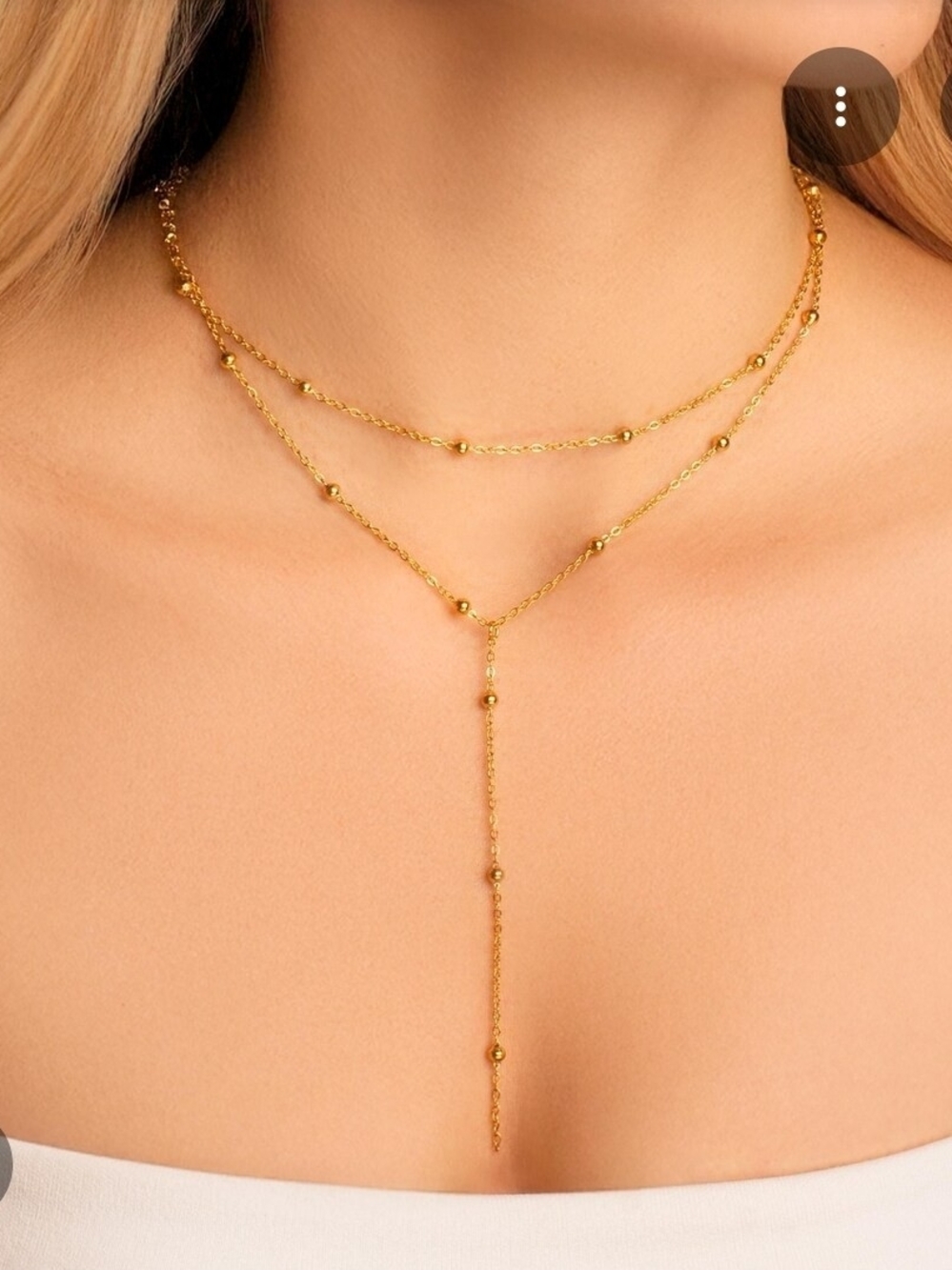 Elegant Dainty Gold Layered Satellite Chain Lariat Necklace BNIB